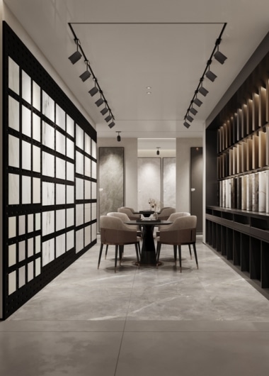 Durable commercial grade porcelain tiles for high-traffic hotel and office areas.
