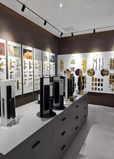 High-end architectural door handles and smart lock systems collection.