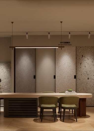 Waterproof SPC vinyl flooring planks for modern apartment developments.