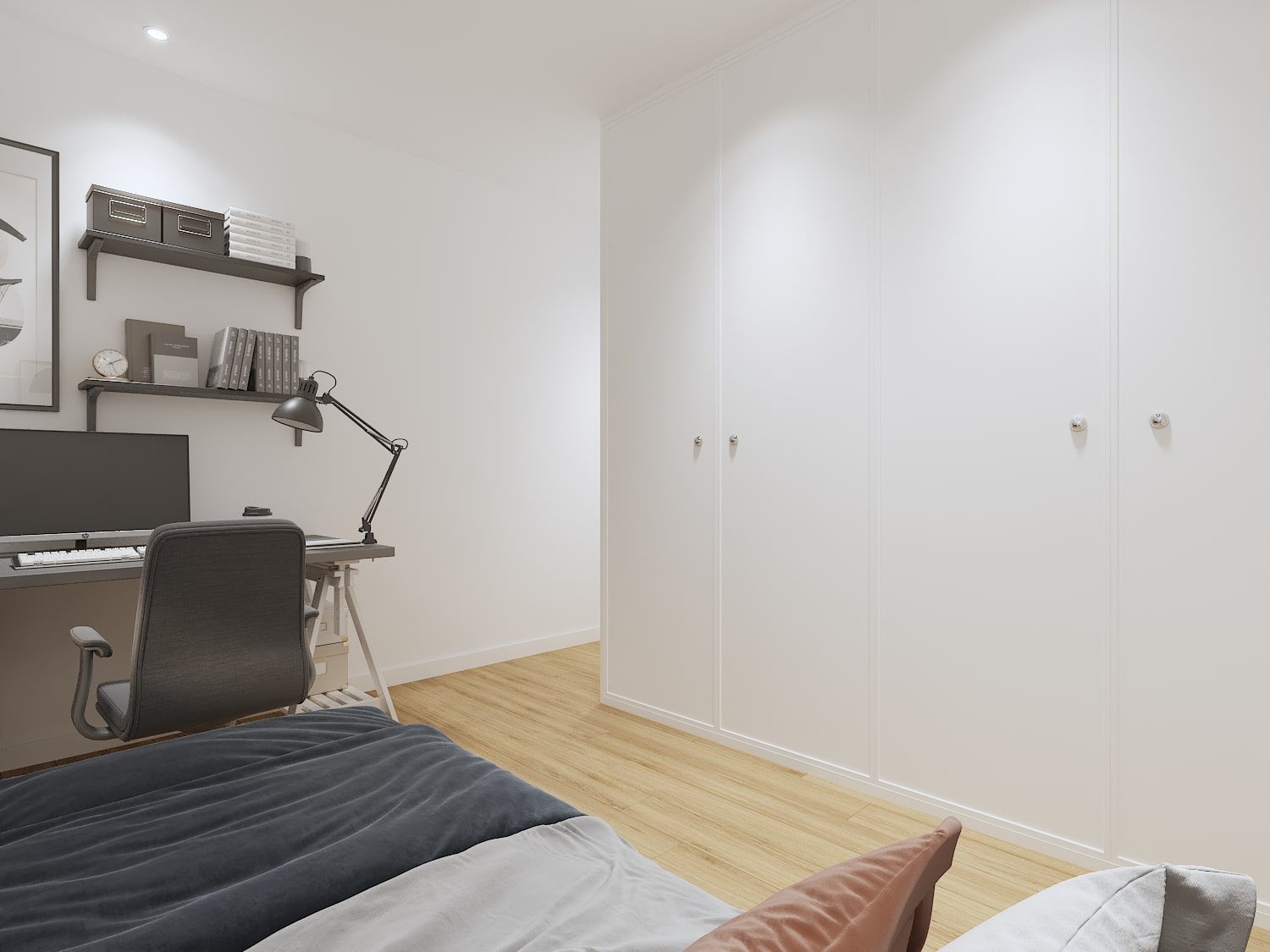 Custom built-in bedroom wardrobe with sliding doors, offering seamless storage for an Australian apartment interior.